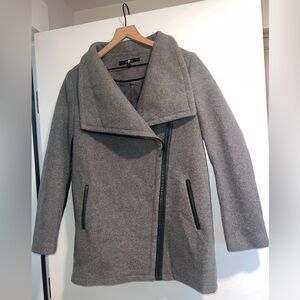 SEVEN FOR ALL MANKIND gray wool coat with black leather trim, size 8